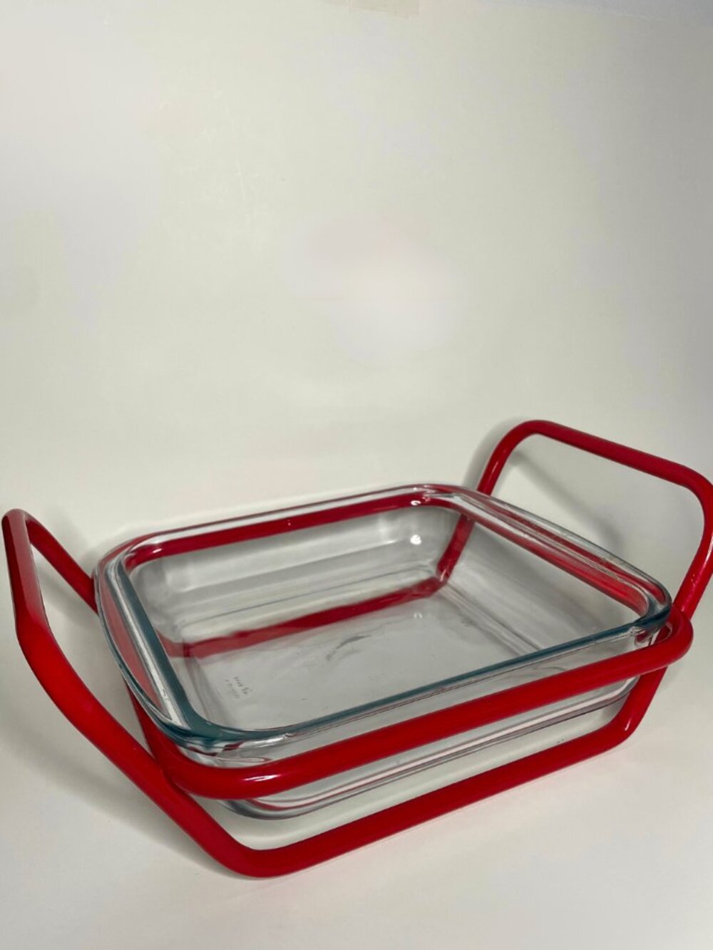 Vintage Marinex Brazil Glass Baking Dish Red Cradle Set